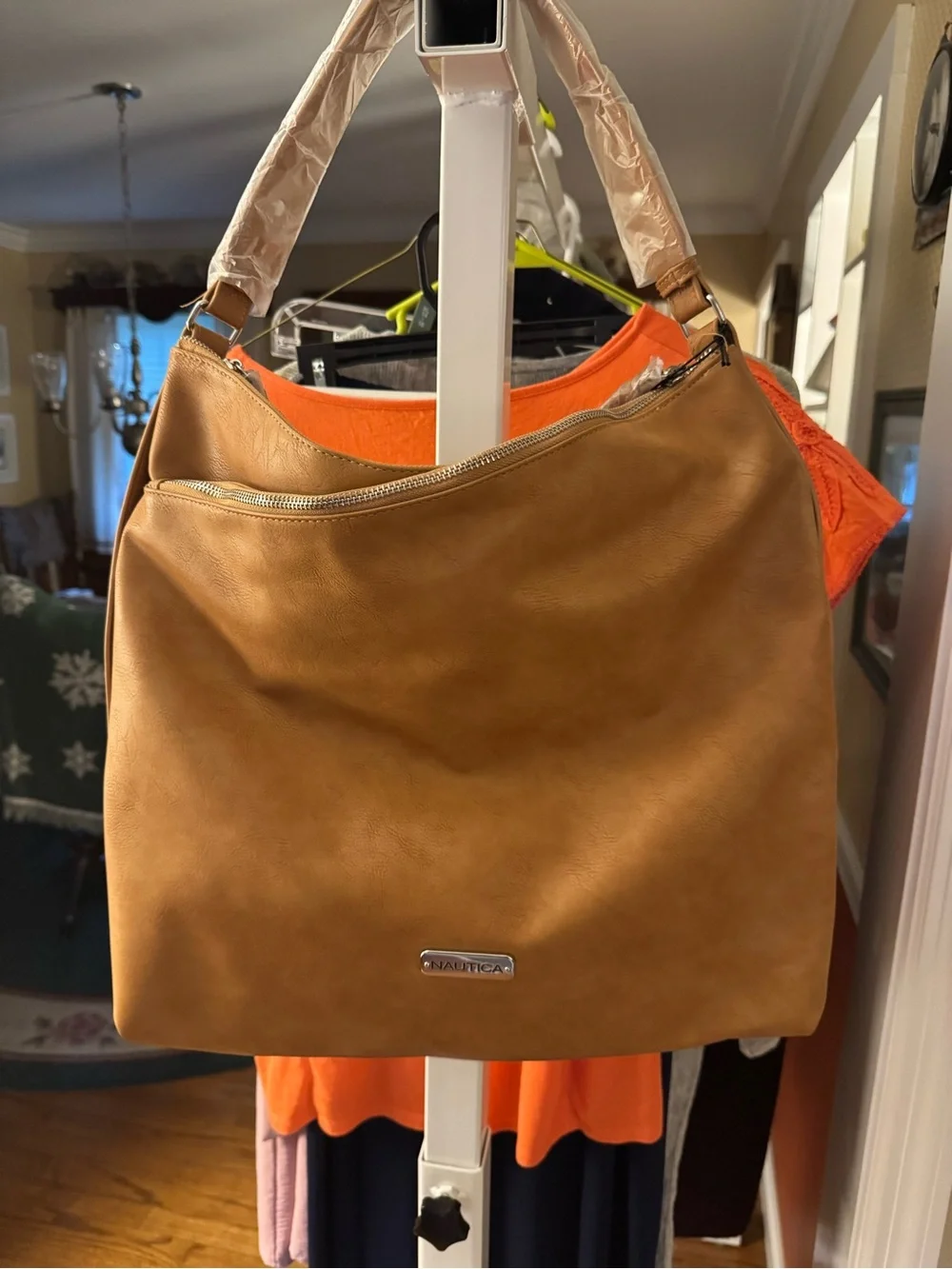 Nautica Caramel Brown Faux-Leather Hobo Shoulder Bag